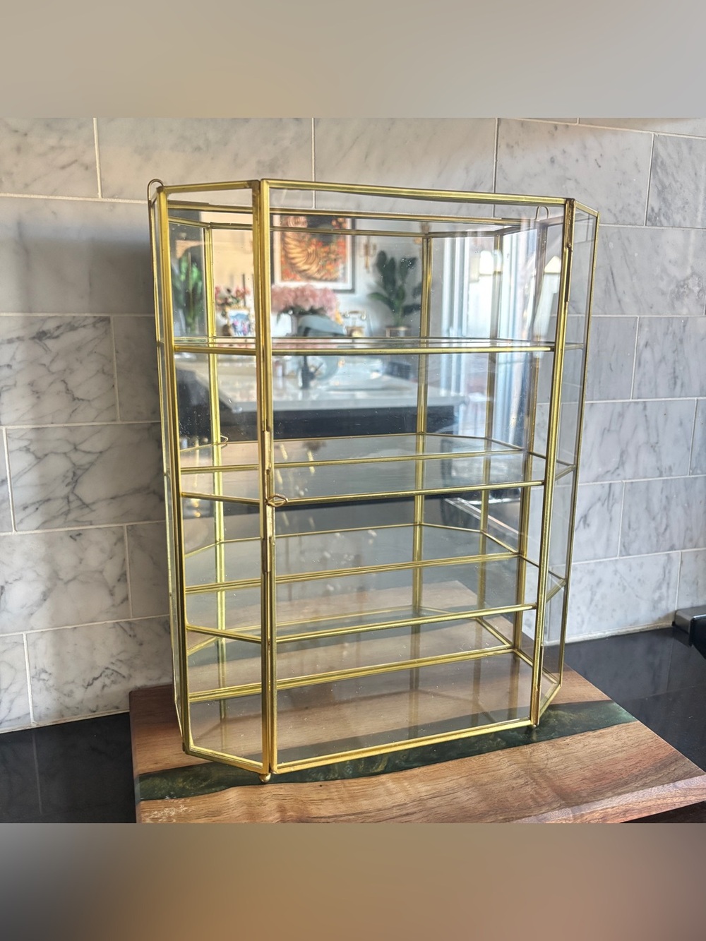 Vintage 14” Brass and Glass Mirrored Curio Display Cabinet - MISSING TOP